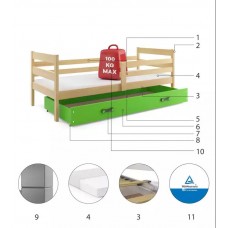 Gulta ERYK 90x200, priede/zaļš